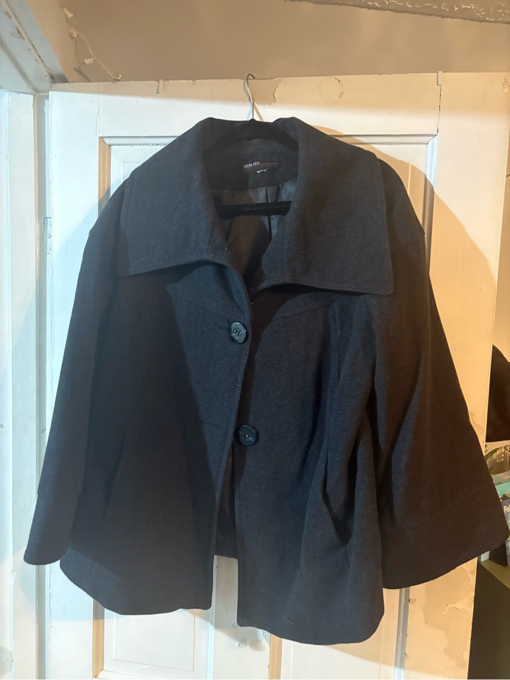 Women's Black Swing Cape Coat - Elegant Oversized Collar